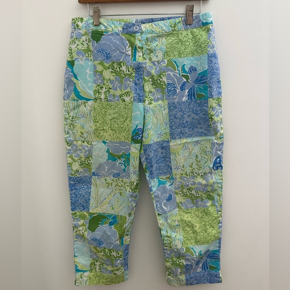 Vintage Lilly Pulitzer Animal zoo Blue Green Print Patchwork Cropped Capri sz 8 - Picture 1 of 9